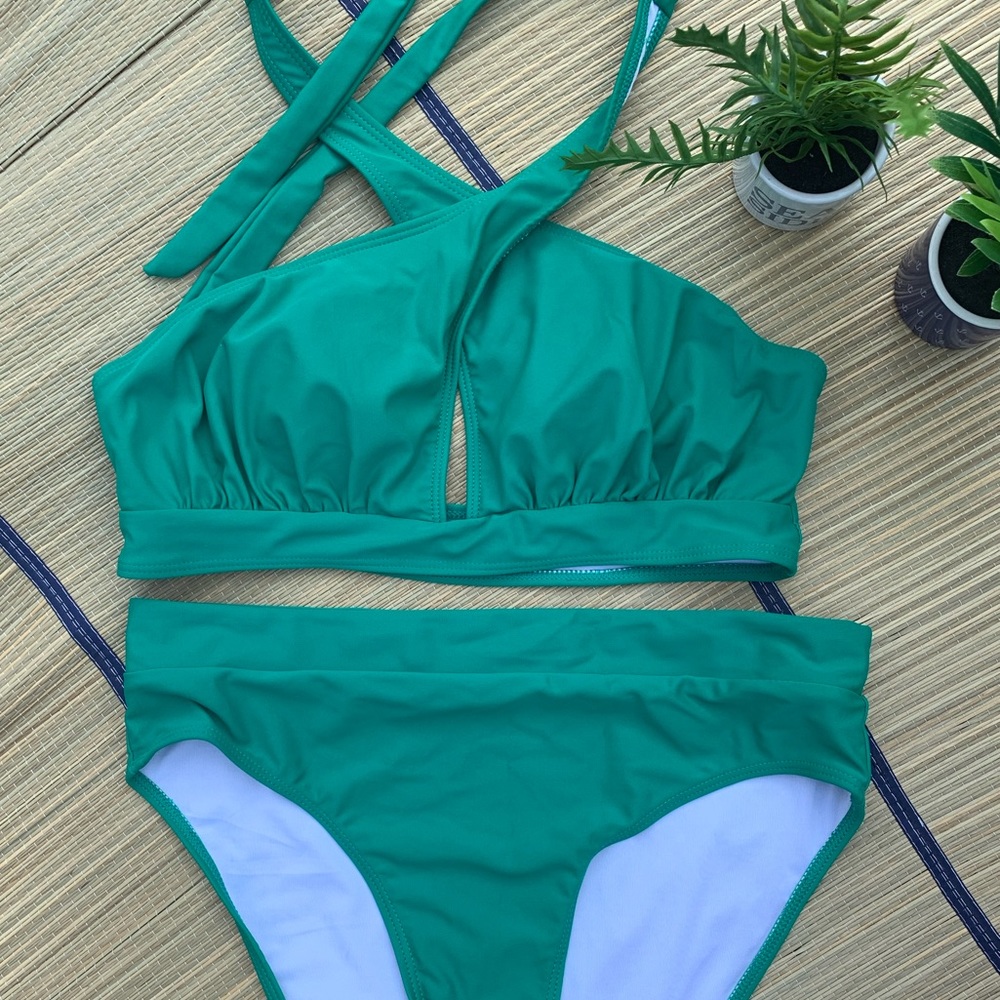 Green High Waisted 2 Piece Bikini